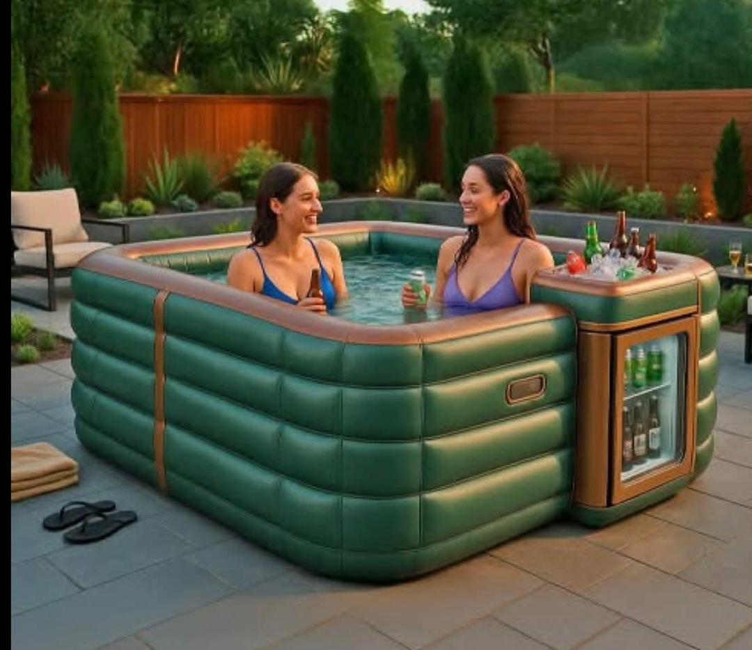 Inflatable hot tub with fridge and cooler, portable spa, outdoor leisure, compact relaxation unit